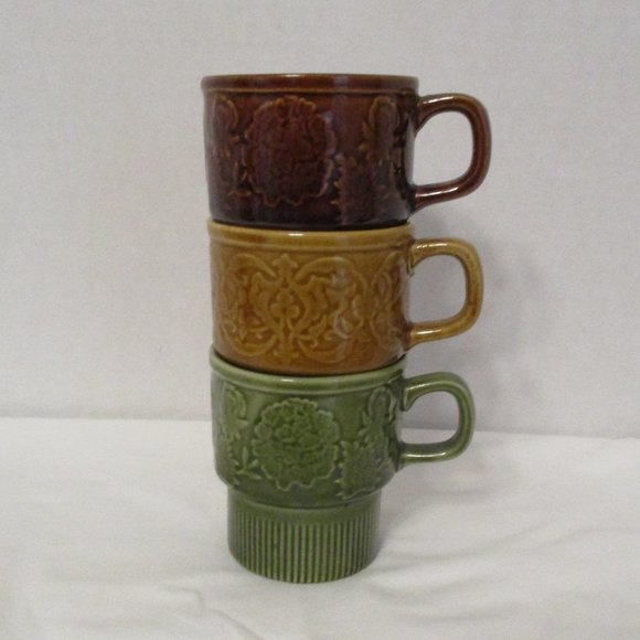 ***SOLD*** MCM Stackable Stoneware Coffee Mugs